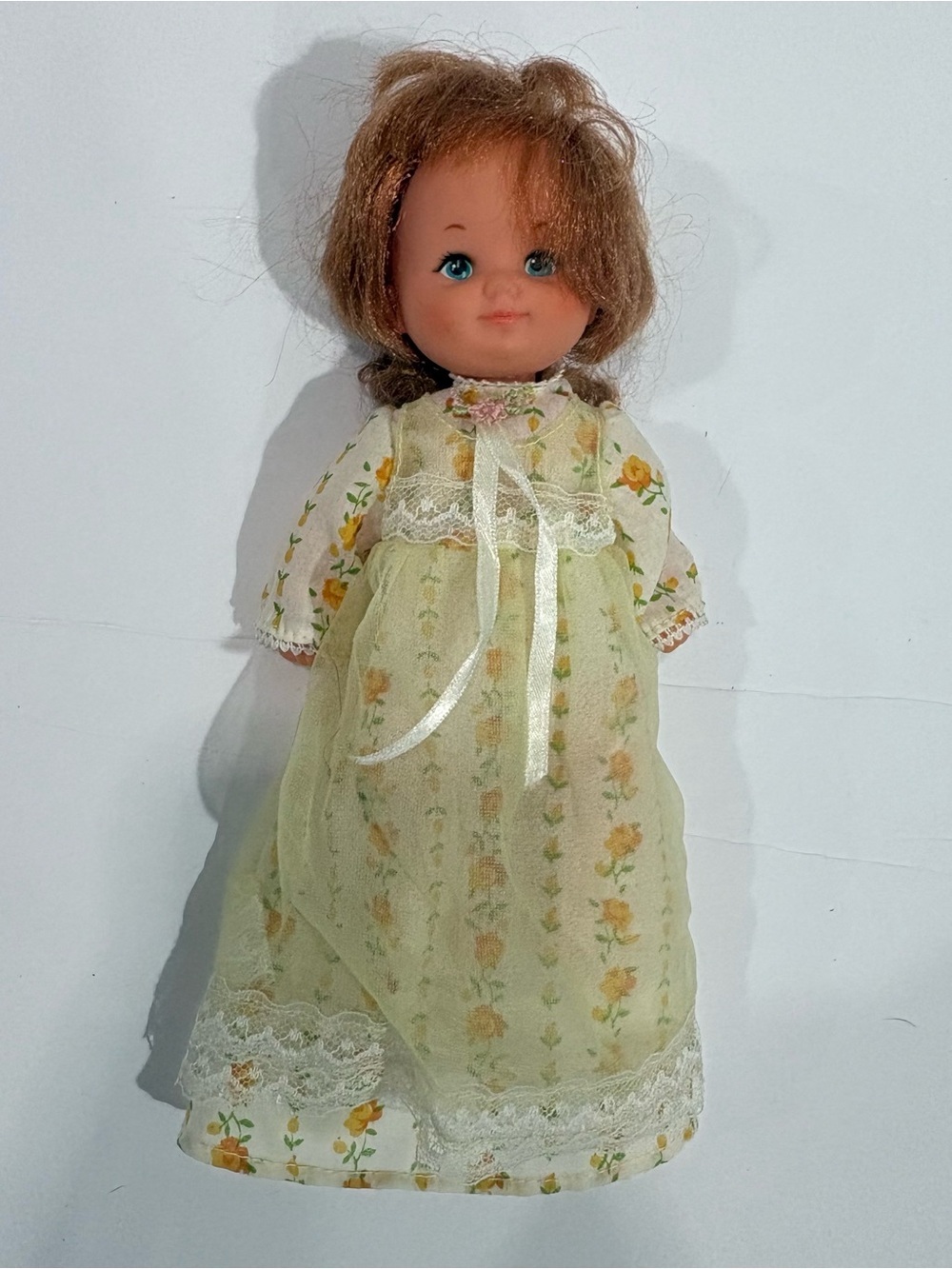 Vintage 1977 Mattel Rosebud Marissa Doll #2214 Red Hair Yellow Floral Dress 8”